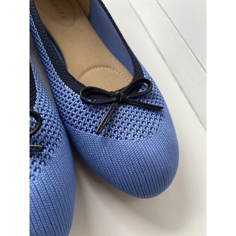 Talbots Blue Knit Pointed Toe Ballet Flats - Bow Accent - Size 10.5 Preppy Knit